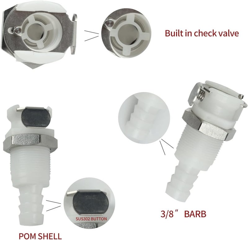 BBTUS 2PCS 1/4" 3/8" 5/16" Plastic Tube in-line Hose Quick Connector with Shut-Off valve, Panel Mounting Quick Disconnect Coupling,Female Quick Connect Barbed Fittings (2x Female Connector) - Image 3